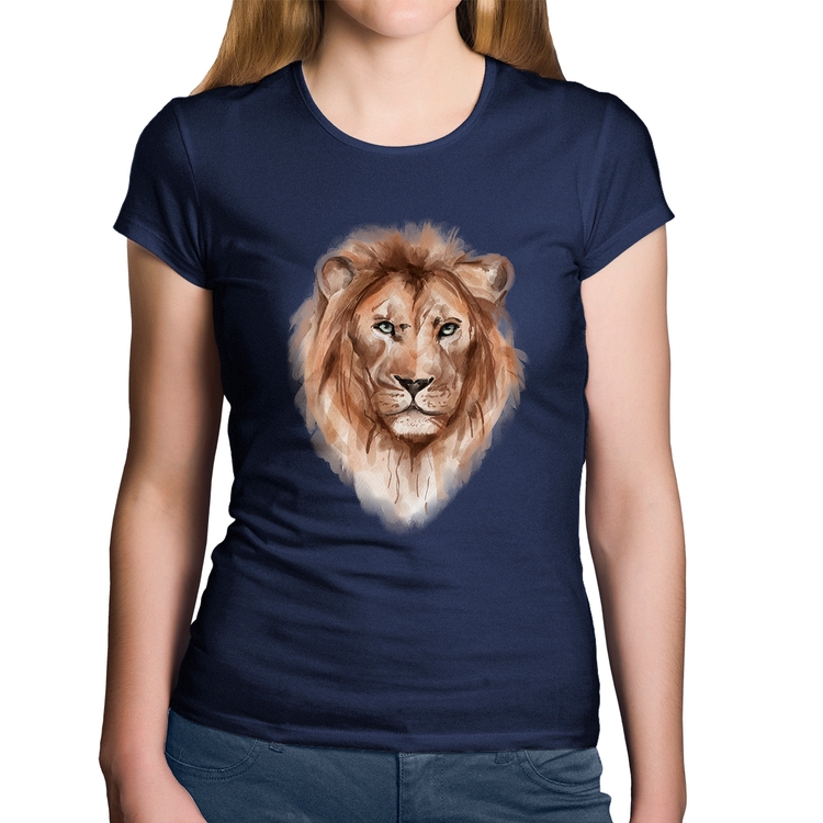 Baby Look Algodão Leão Watercolor - Marinho