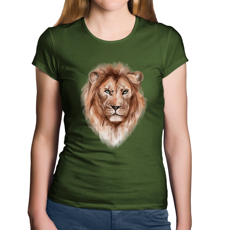 Baby Look Algodão Leão Watercolor - Musgo