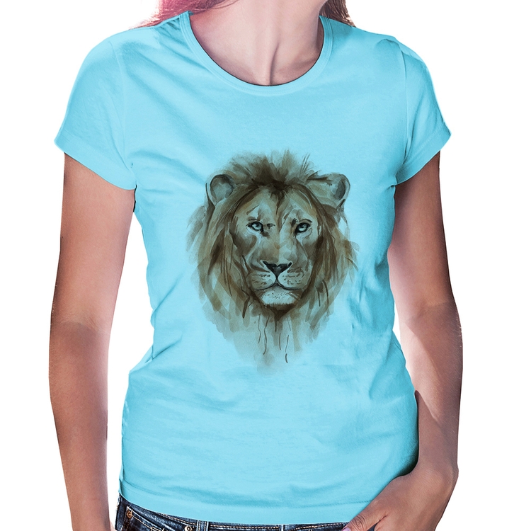 Baby Look Leão Watercolor - Azul Bebê