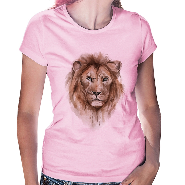 Baby Look Leão Watercolor - Rosa Bebê