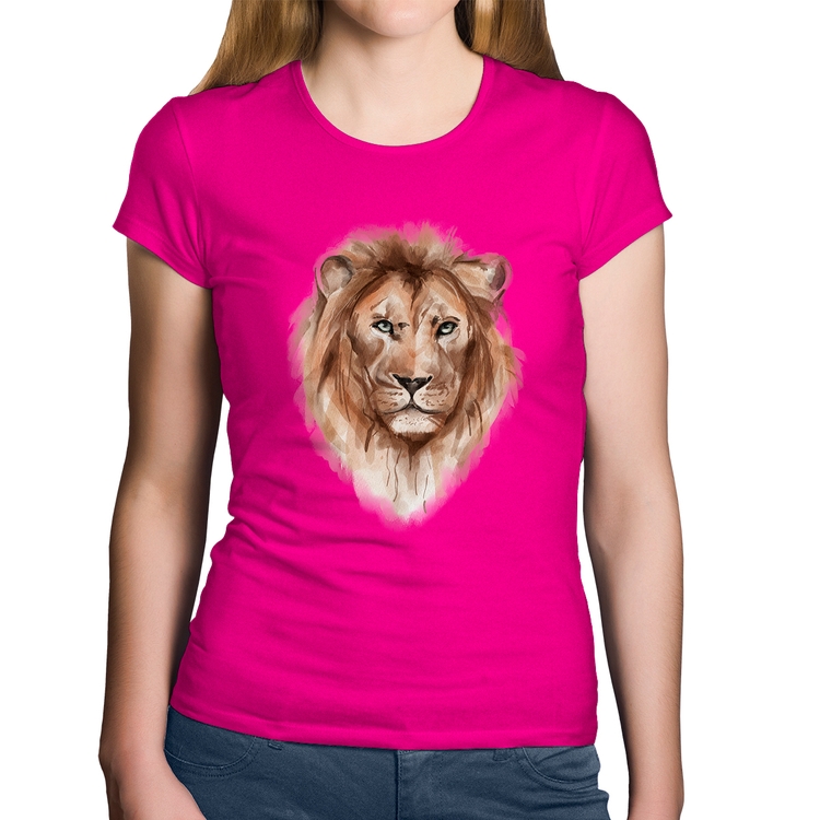 Baby Look Algodão Leão Watercolor - Rosa