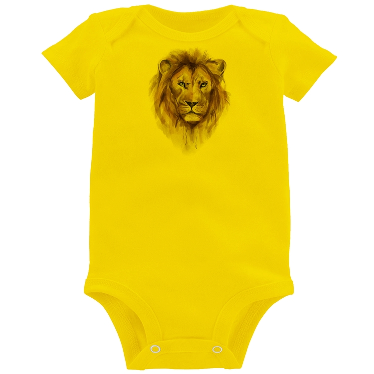 Body Bebê Leão Watercolor - Amarelo