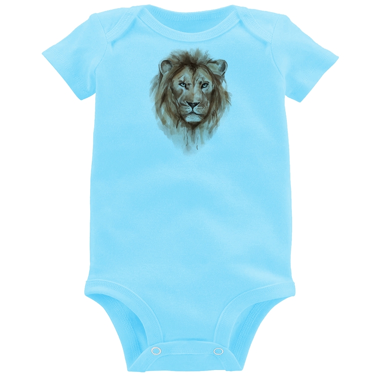 Body Bebê Leão Watercolor - Azul Bebê