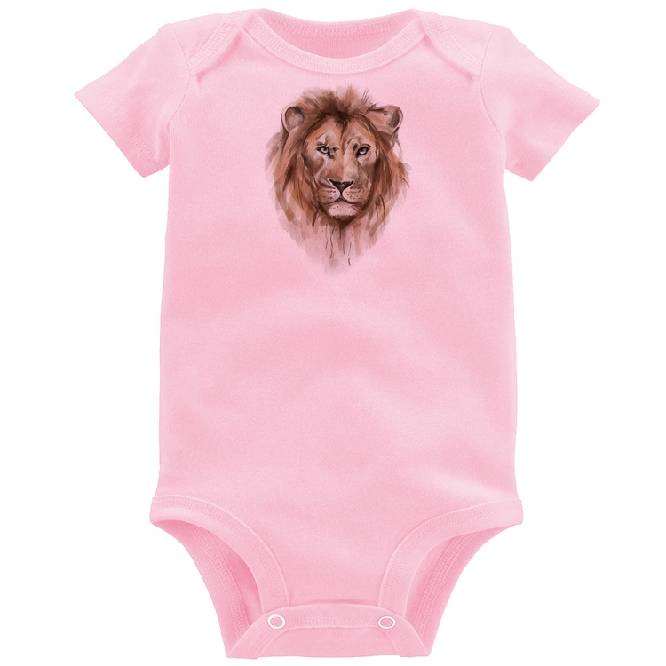 Body Bebê Leão Watercolor - Rosa Bebê
