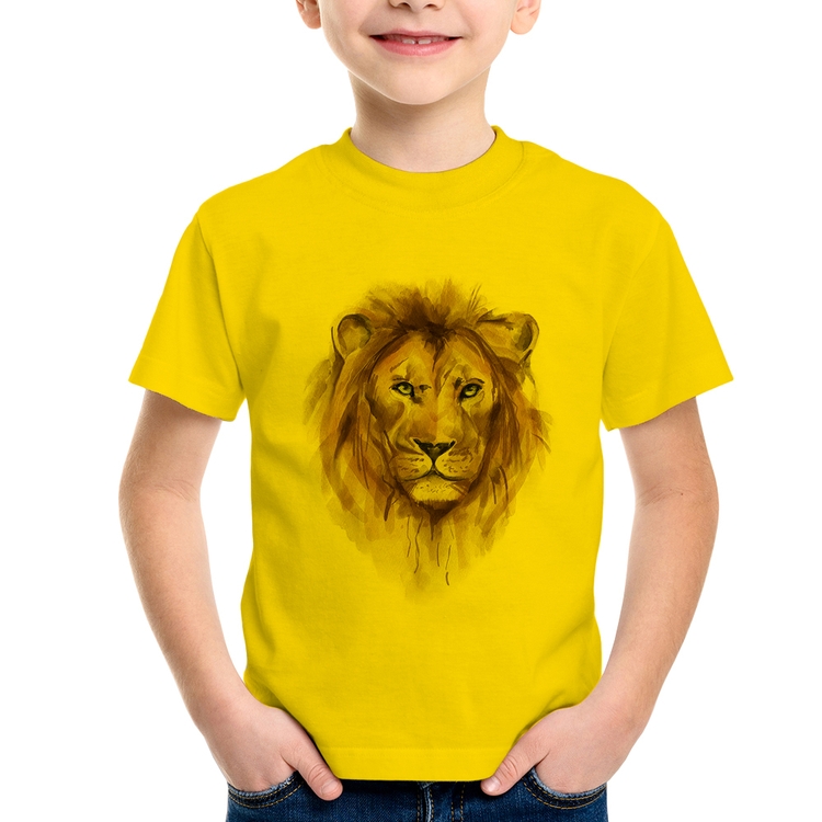 Camiseta Infantil Leão Watercolor - Amarela