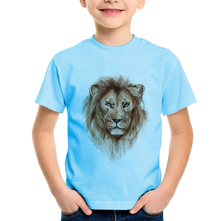 Camiseta Infantil Leão Watercolor - Azul Bebê