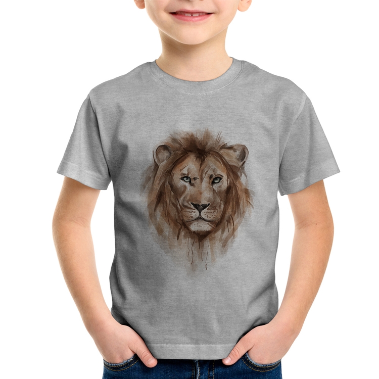 Camiseta Infantil Leão Watercolor - Cinza