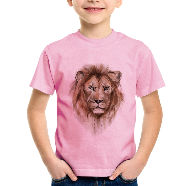 Camiseta Infantil Leão Watercolor - Rosa Bebê