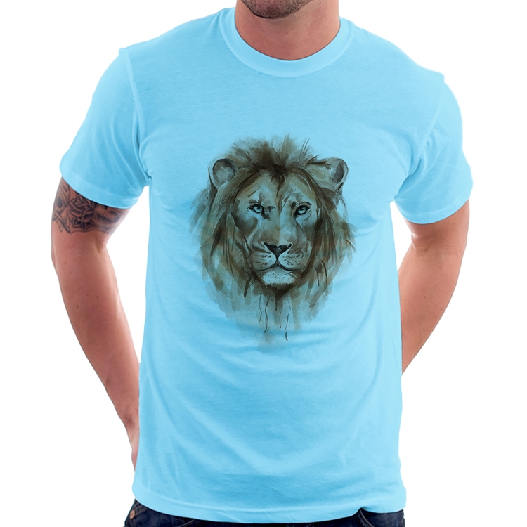 Camiseta Leão Watercolor - Azul Bebê