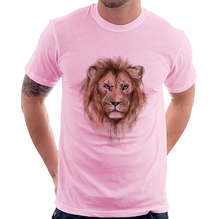 Camiseta Leão Watercolor - Rosa Bebê