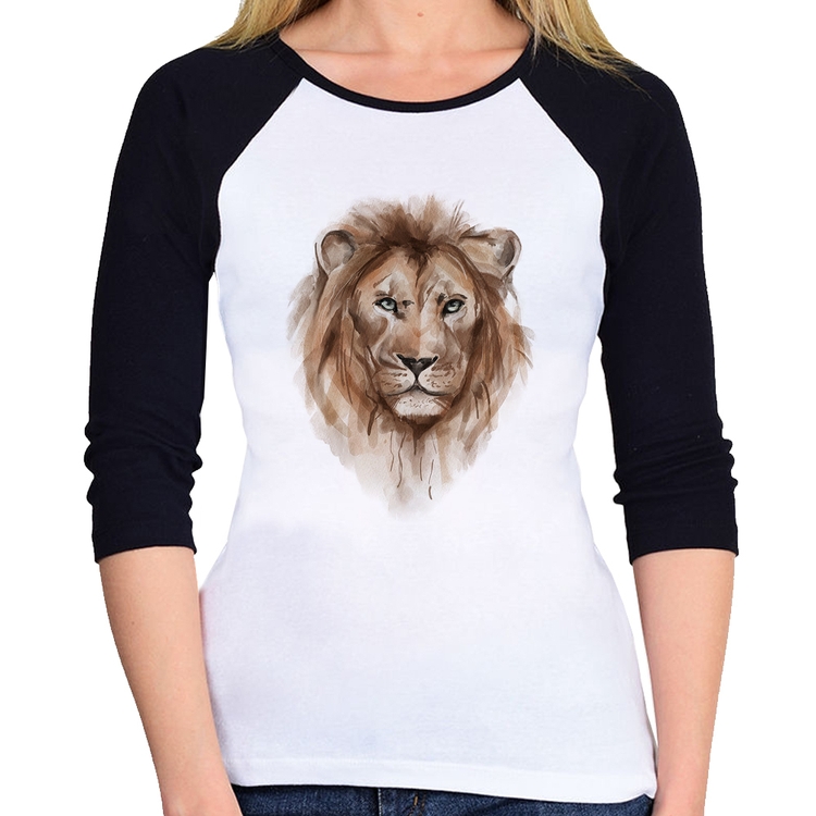 Baby Look Raglan Leão Watercolor Manga 3/4