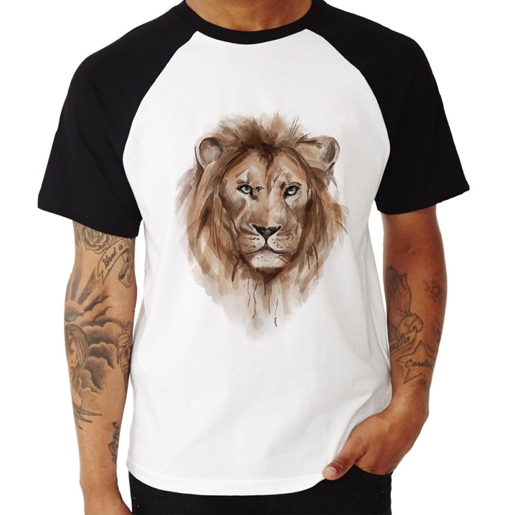 Camiseta Raglan Leão Watercolor