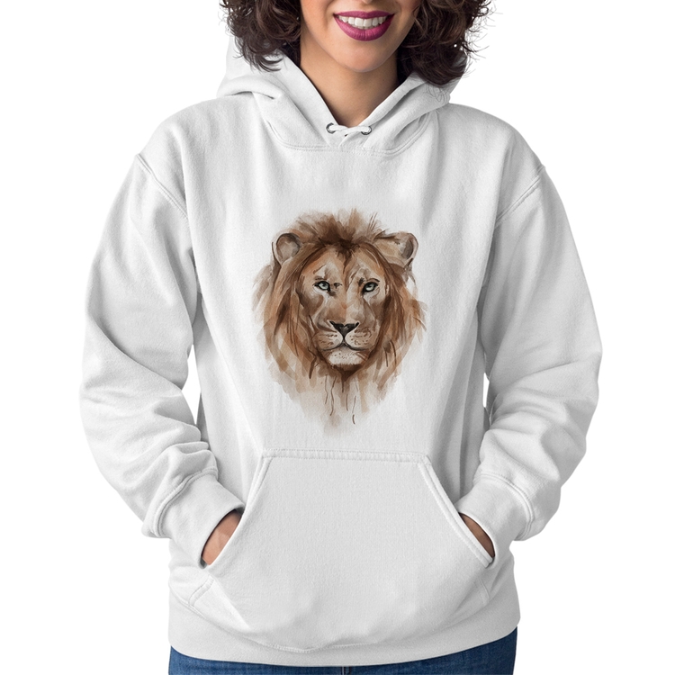 Moletom Feminino Leão Watercolor - Branco