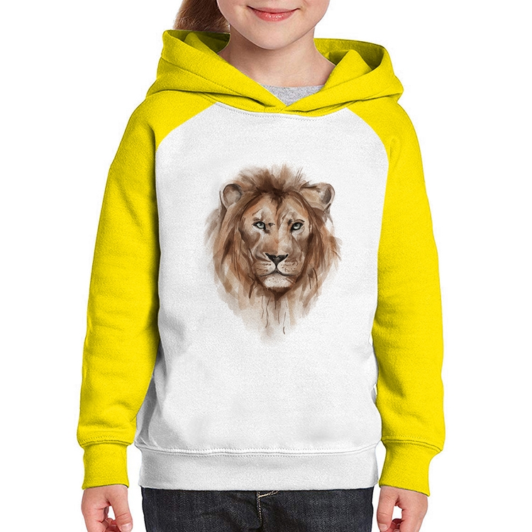 Moletom Infantil Leão Watercolor - Branco/Amarelo