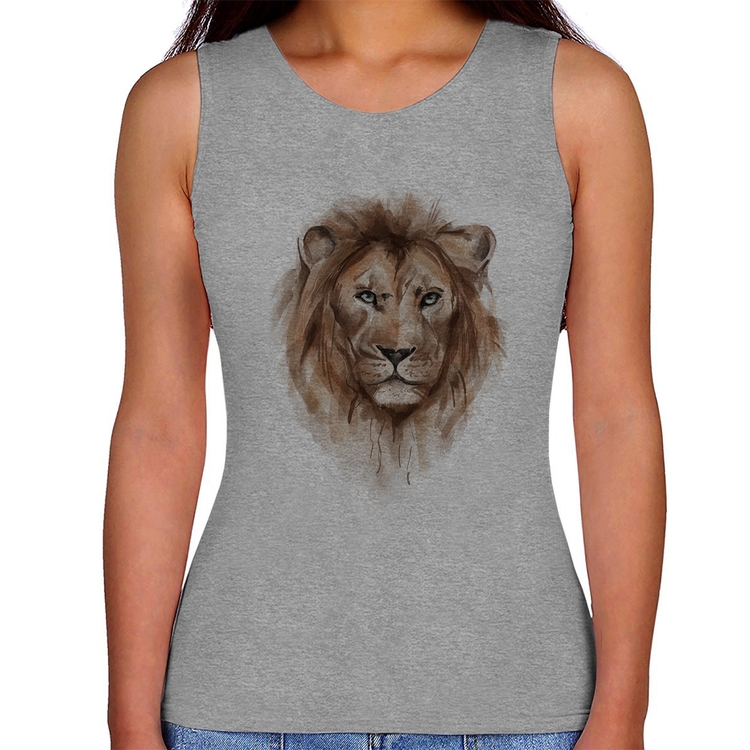 Regata Feminina Leão Watercolor - Cinza