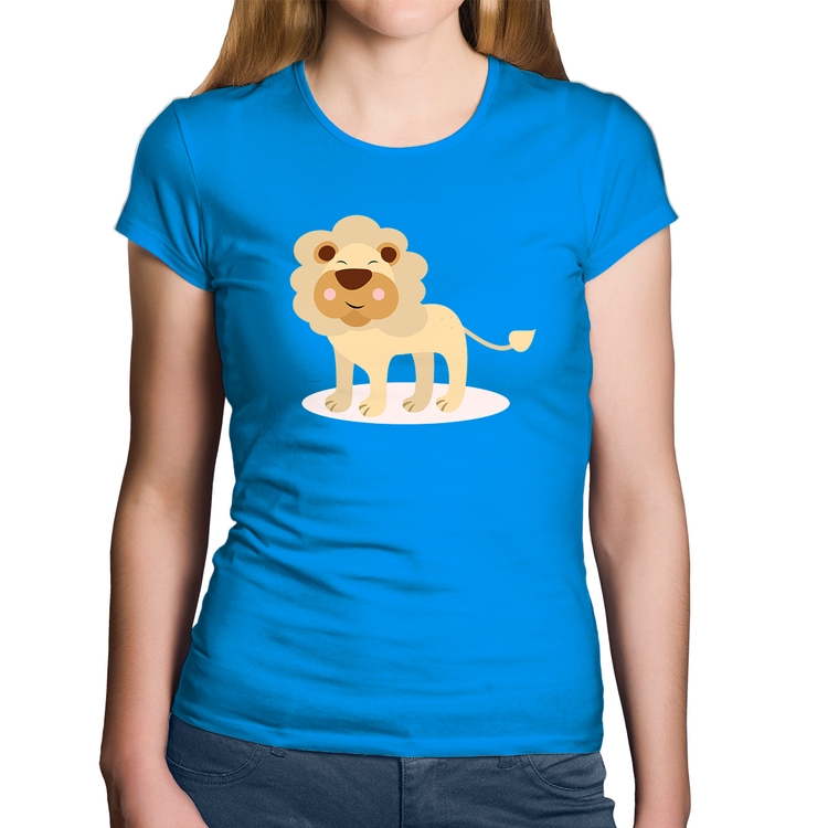 Baby Look Algodão Leãozinho - Azul