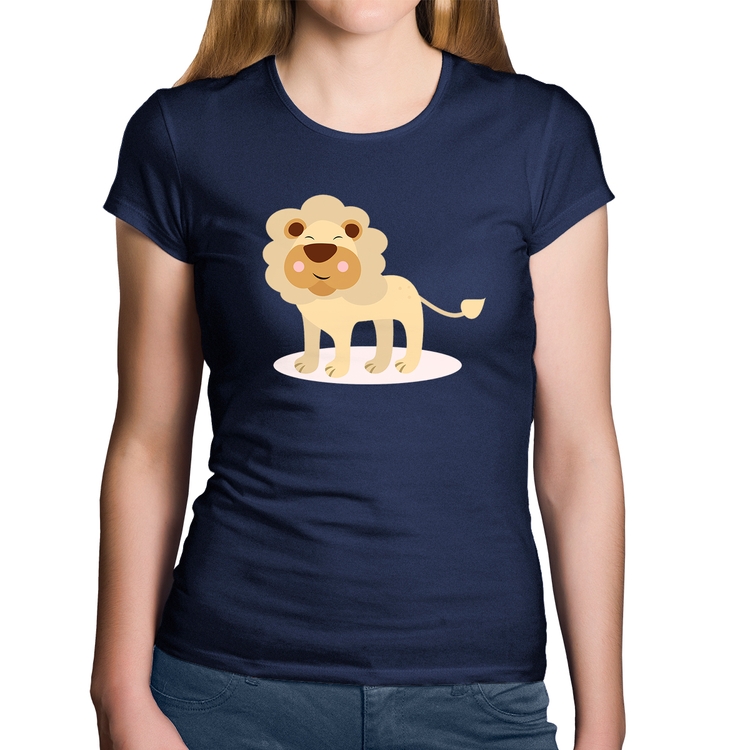 Baby Look Algodão Leãozinho - Marinho