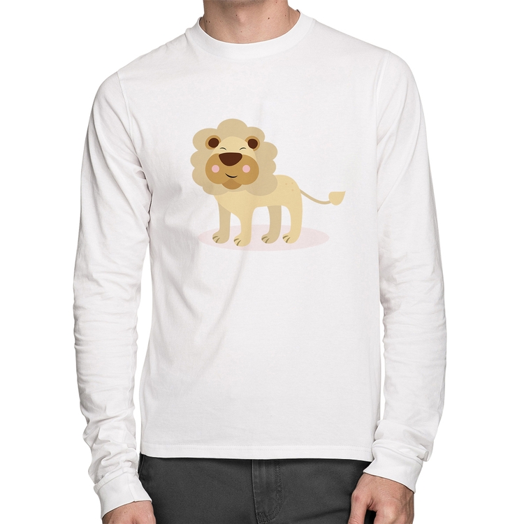 Camiseta Algodão Leãozinho Manga Longa - Branca