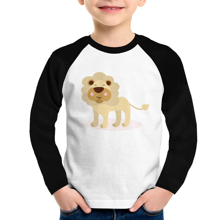 Camiseta Raglan Infantil Leãozinho Manga Longa