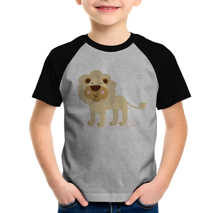 Camiseta Raglan Infantil Leãozinho - Cinza/Preto