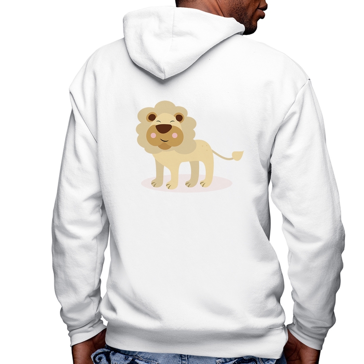 Blusa Moletom Leãozinho Masculina com Capuz e Zíper - Branca