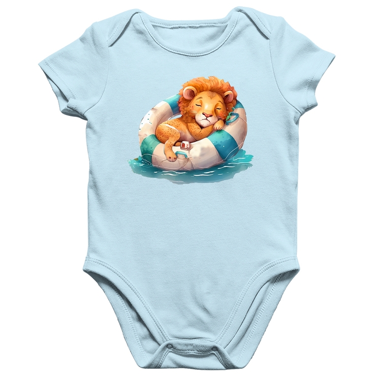 Body Bebê Algodão Leãozinho Relaxando Na Piscina - Azul Bebê