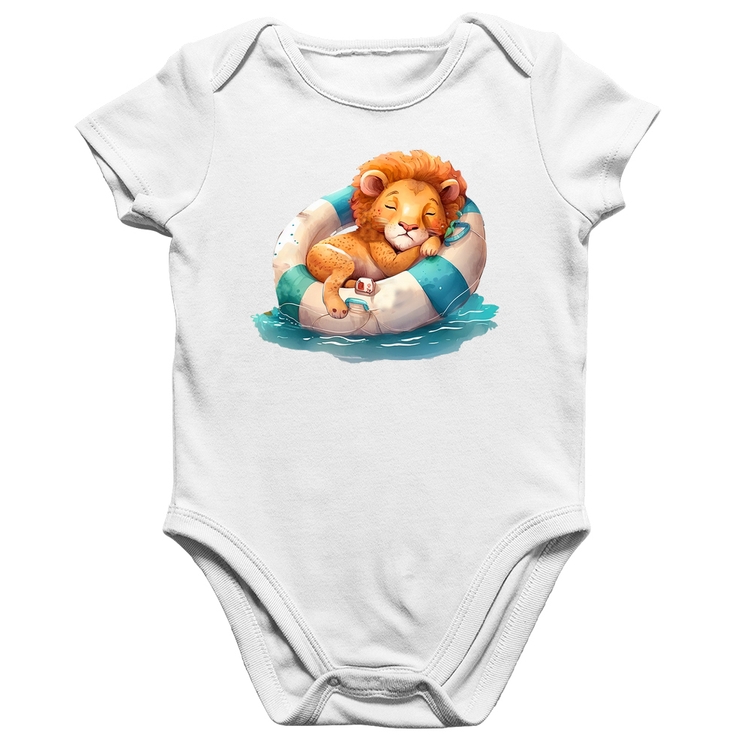 Body Bebê Algodão Leãozinho Relaxando Na Piscina - Branco