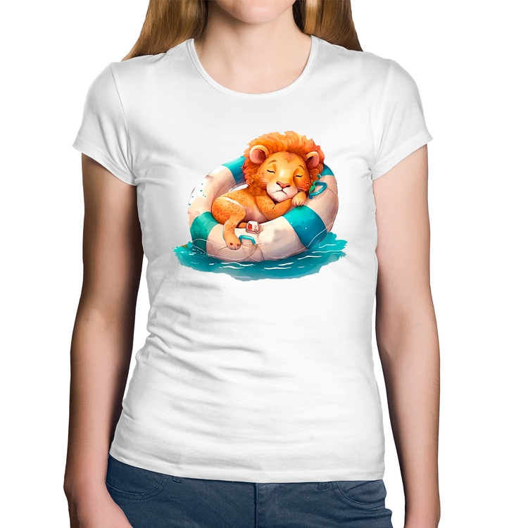 Baby Look Algodão Leãozinho Relaxando Na Piscina - Branca