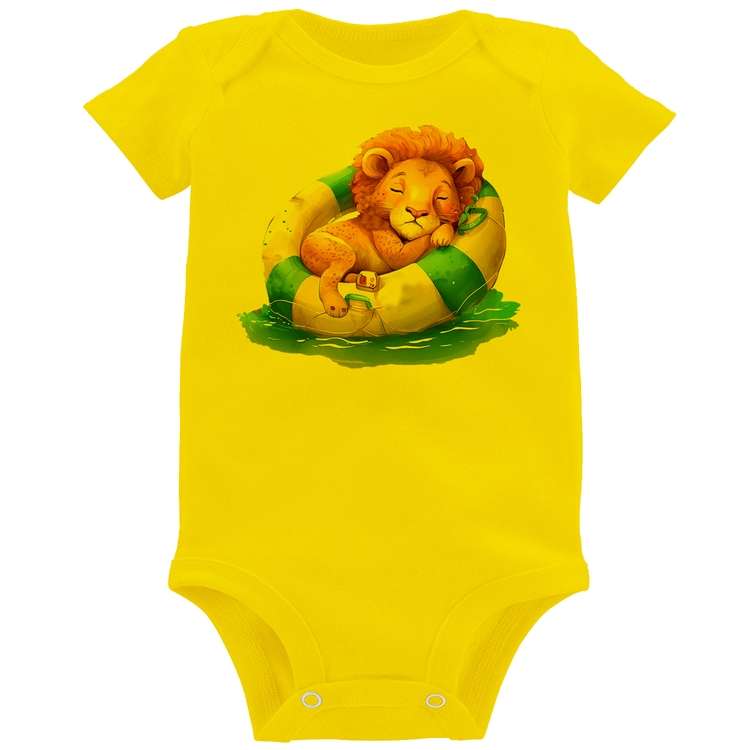 Body Bebê Leãozinho Relaxando Na Piscina - Amarelo