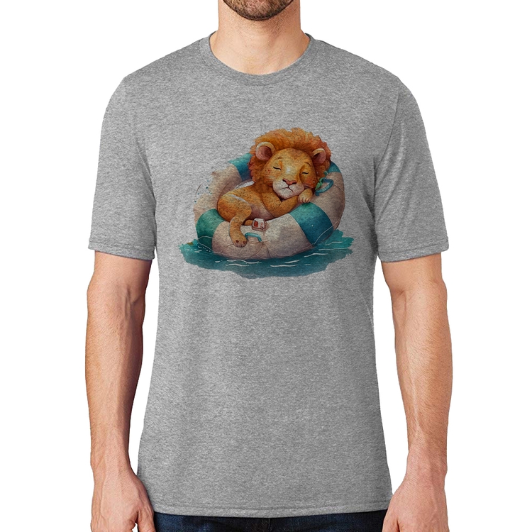 Camiseta Leãozinho Relaxando Na Piscina - Cinza