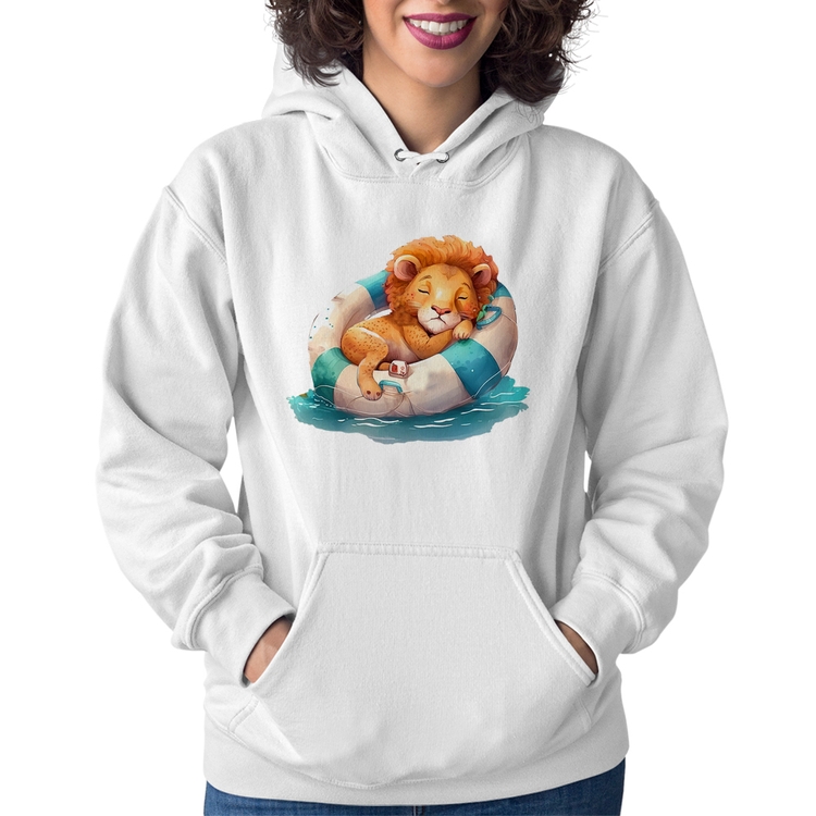 Moletom Feminino Leãozinho Relaxando Na Piscina - Branco