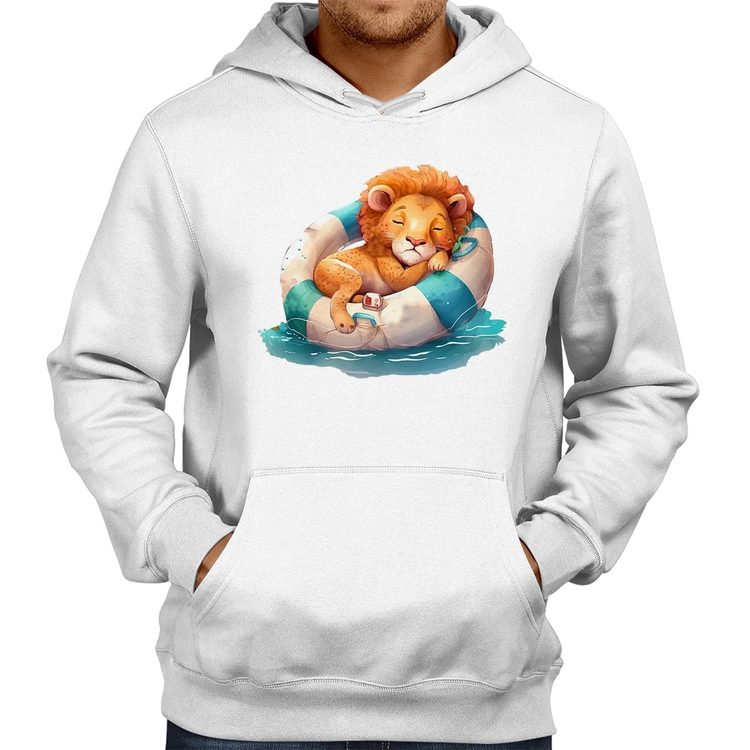 Moletom Leãozinho Relaxando Na Piscina - Branco