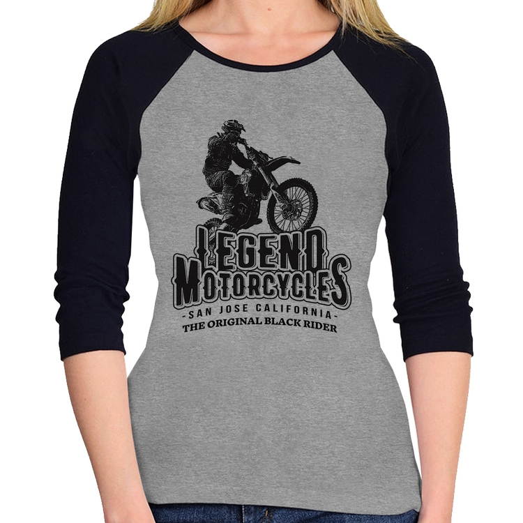 Baby Look Raglan Legend Motorcycle Manga 3/4 - Cinza/Preto