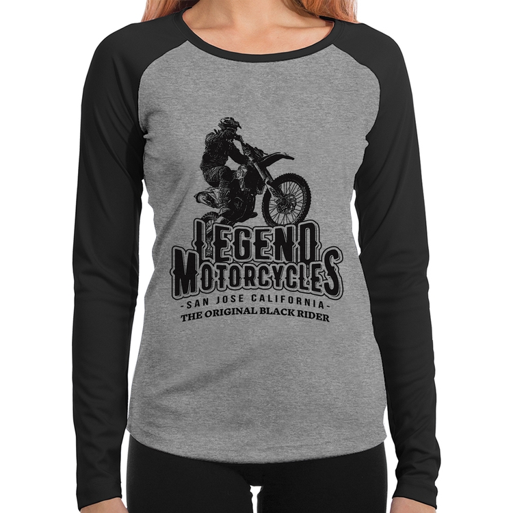 Baby Look Raglan Legend Motorcycle Manga Longa - Cinza/Preto