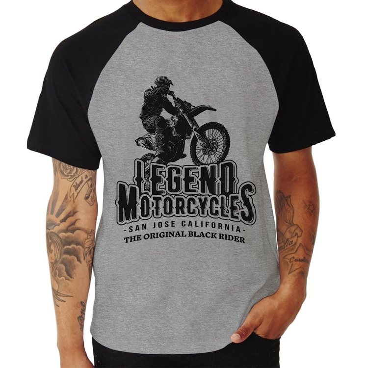 Camiseta Raglan Legend Motorcycle - Cinza/Preto
