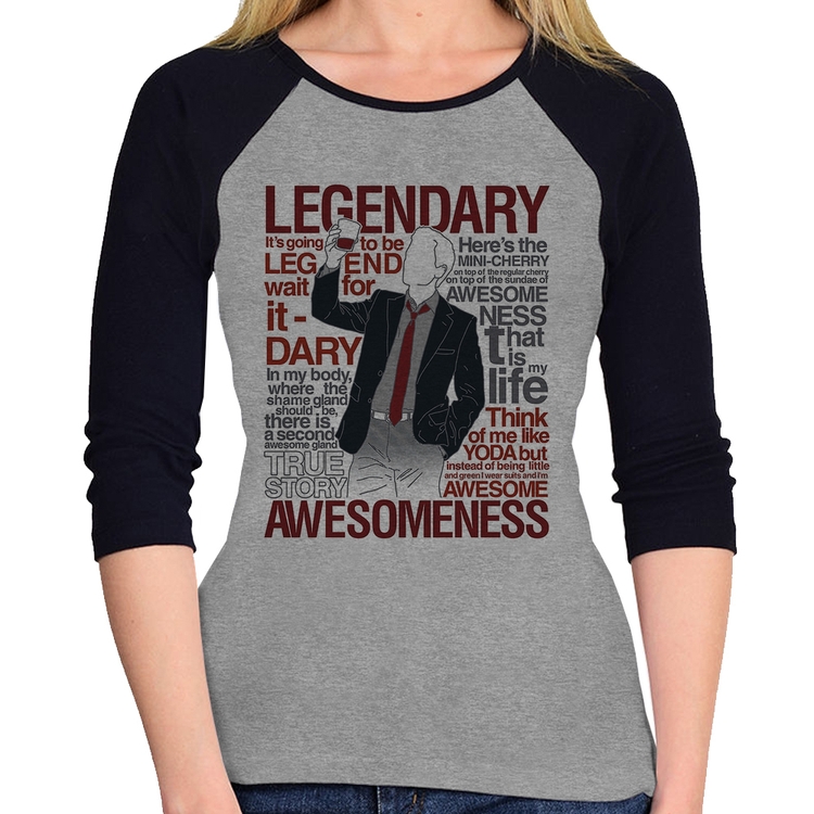 Baby Look Raglan Legendary Awesomeness Manga 3/4 - Cinza/Preto