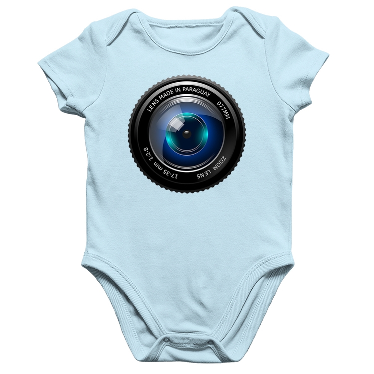 Body Bebê Algodão Lente Câmera - Azul Bebê