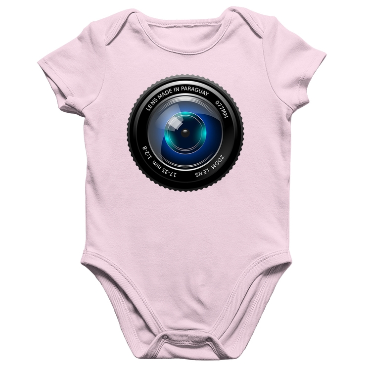 Body Bebê Algodão Lente Câmera - Rosa Bebê