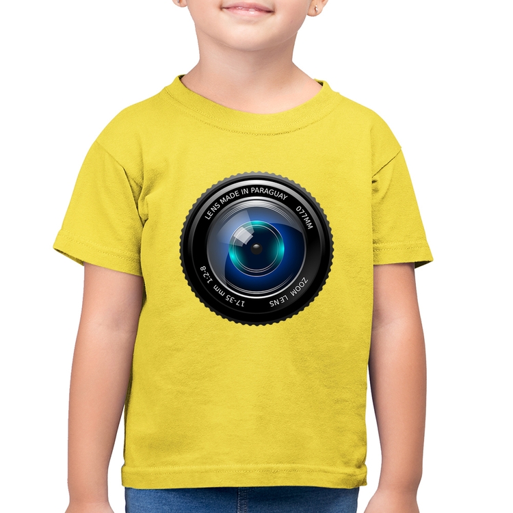 Camiseta Algodão Infantil Lente Câmera - Amarelo Canário