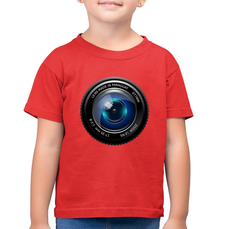 Camiseta Algodão Infantil Lente Câmera - Vermelha