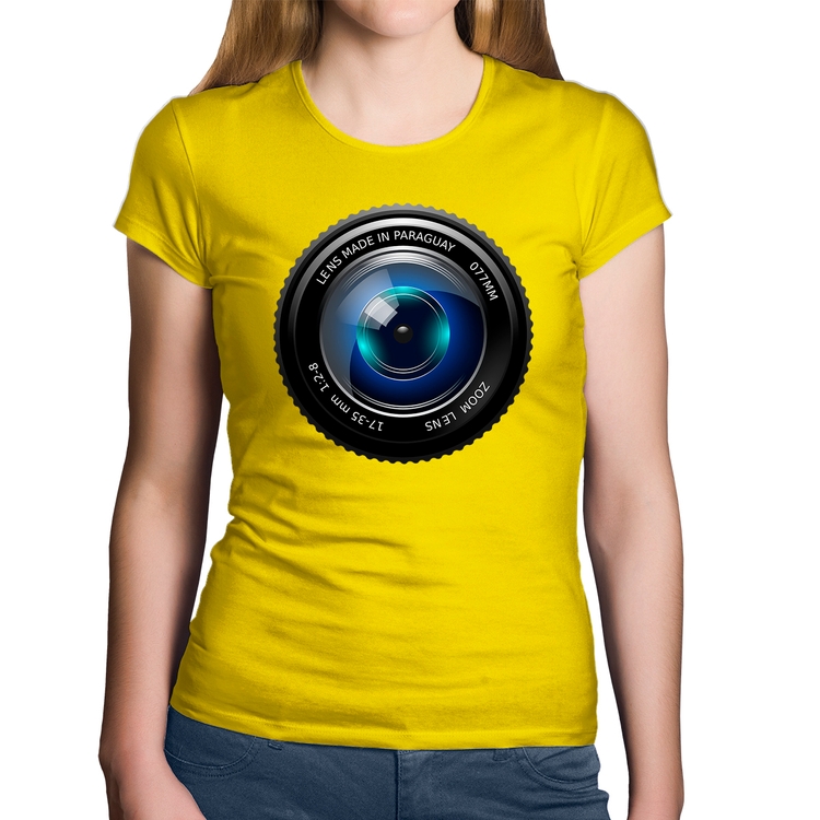 Baby Look Algodão Lente Câmera - Amarela