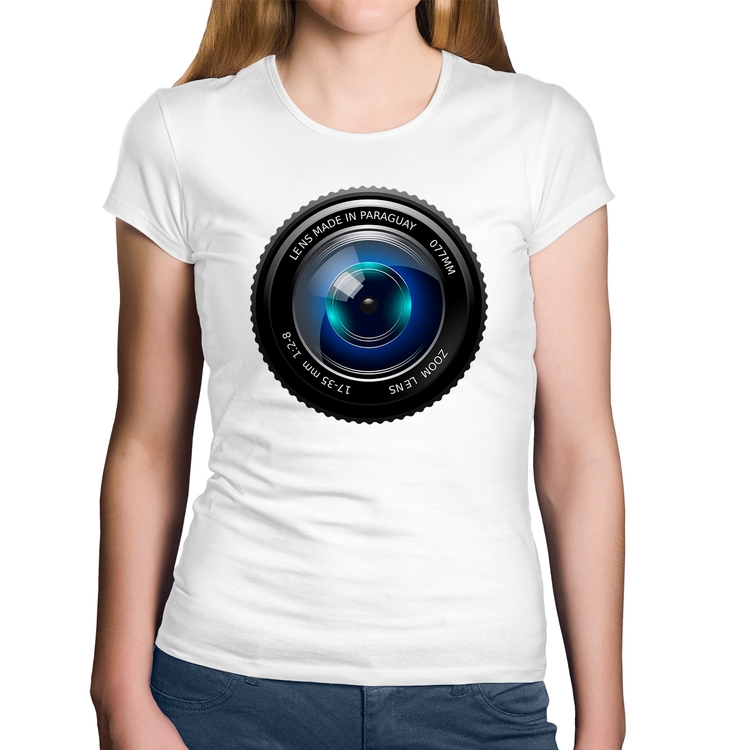 Baby Look Algodão Lente Câmera - Branca