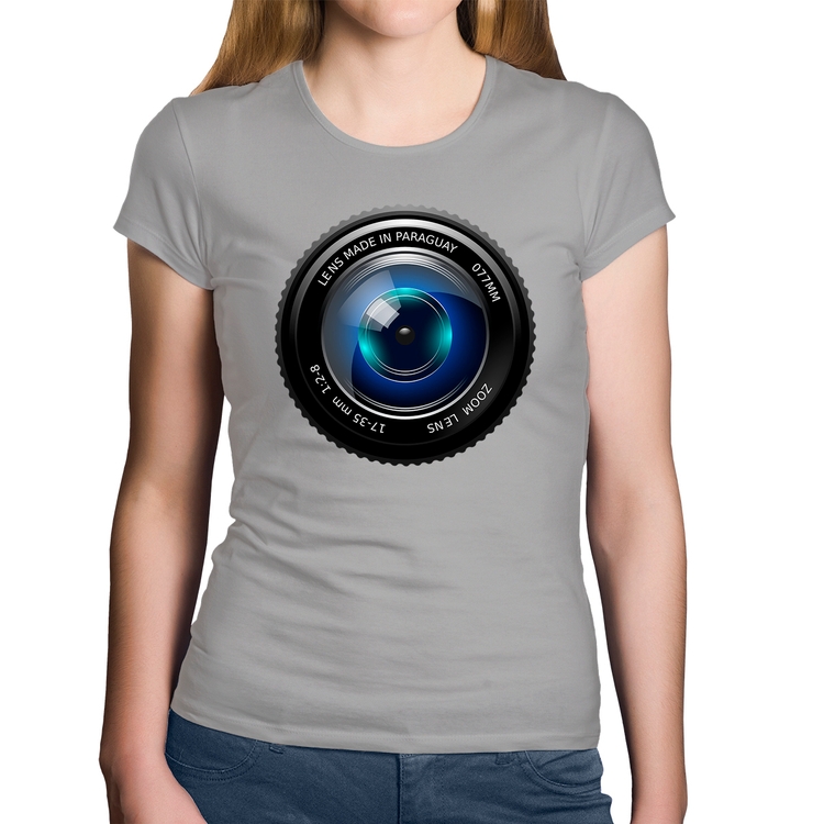 Baby Look Algodão Lente Câmera - Cinza