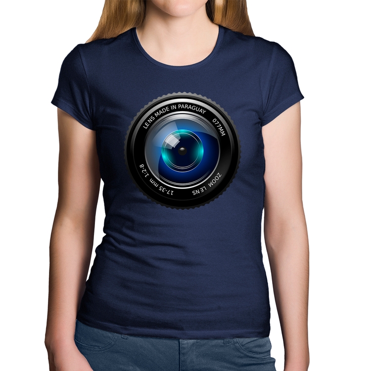 Baby Look Algodão Lente Câmera - Marinho