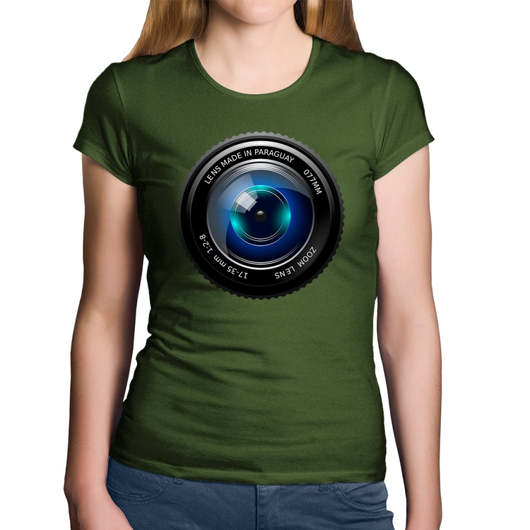 Baby Look Algodão Lente Câmera - Musgo