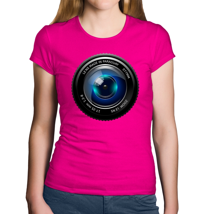 Baby Look Algodão Lente Câmera - Rosa