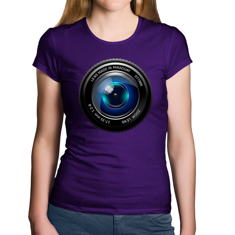 Baby Look Algodão Lente Câmera - Roxa