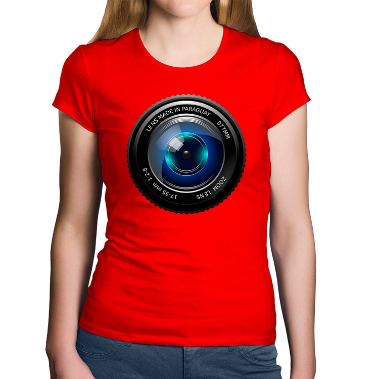 Baby Look Algodão Lente Câmera - Vermelha