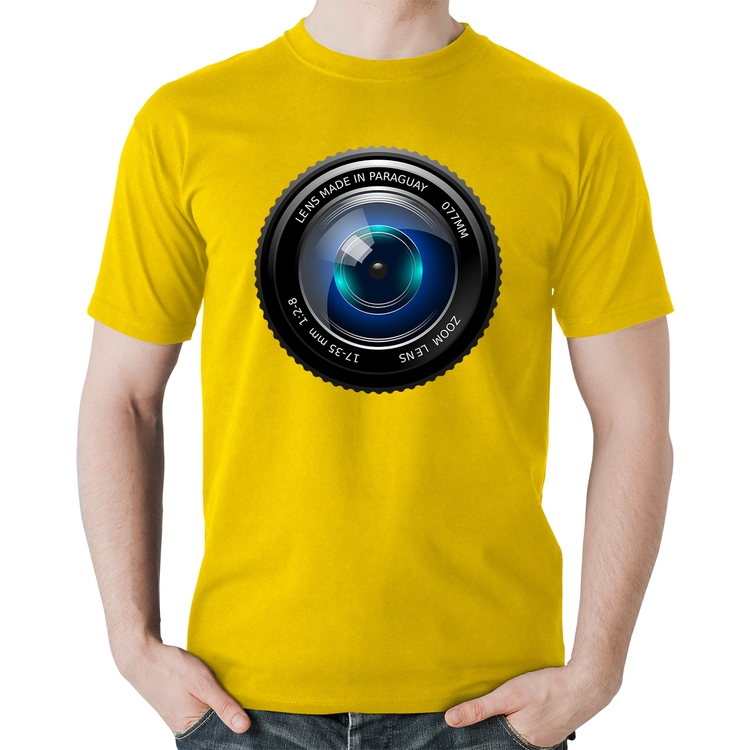 Camiseta Algodão Lente Câmera - Amarela