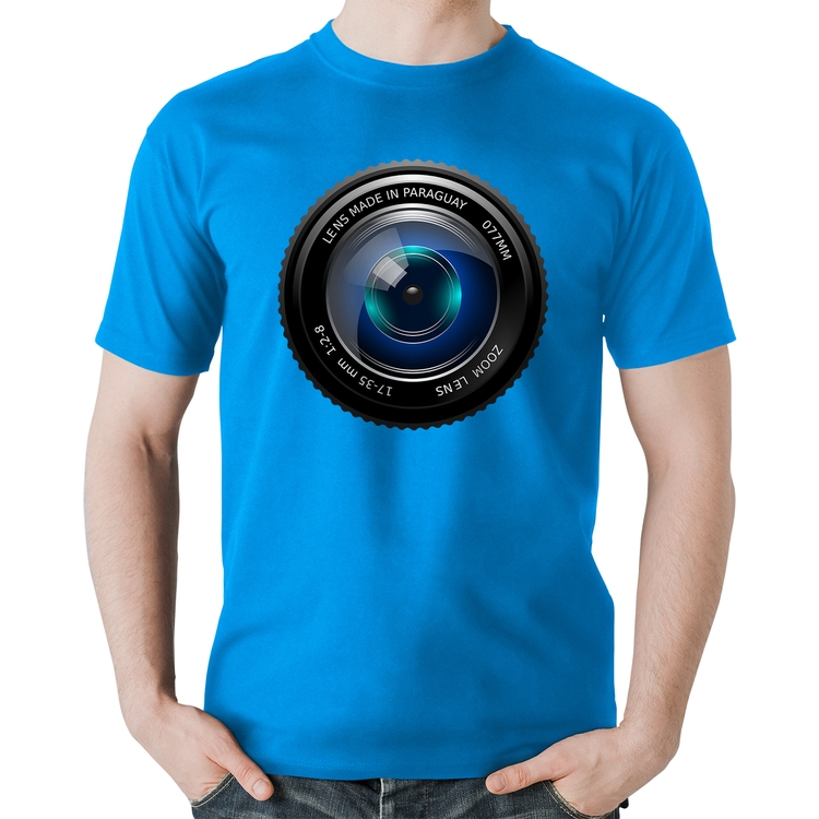 Camiseta Algodão Lente Câmera - Azul